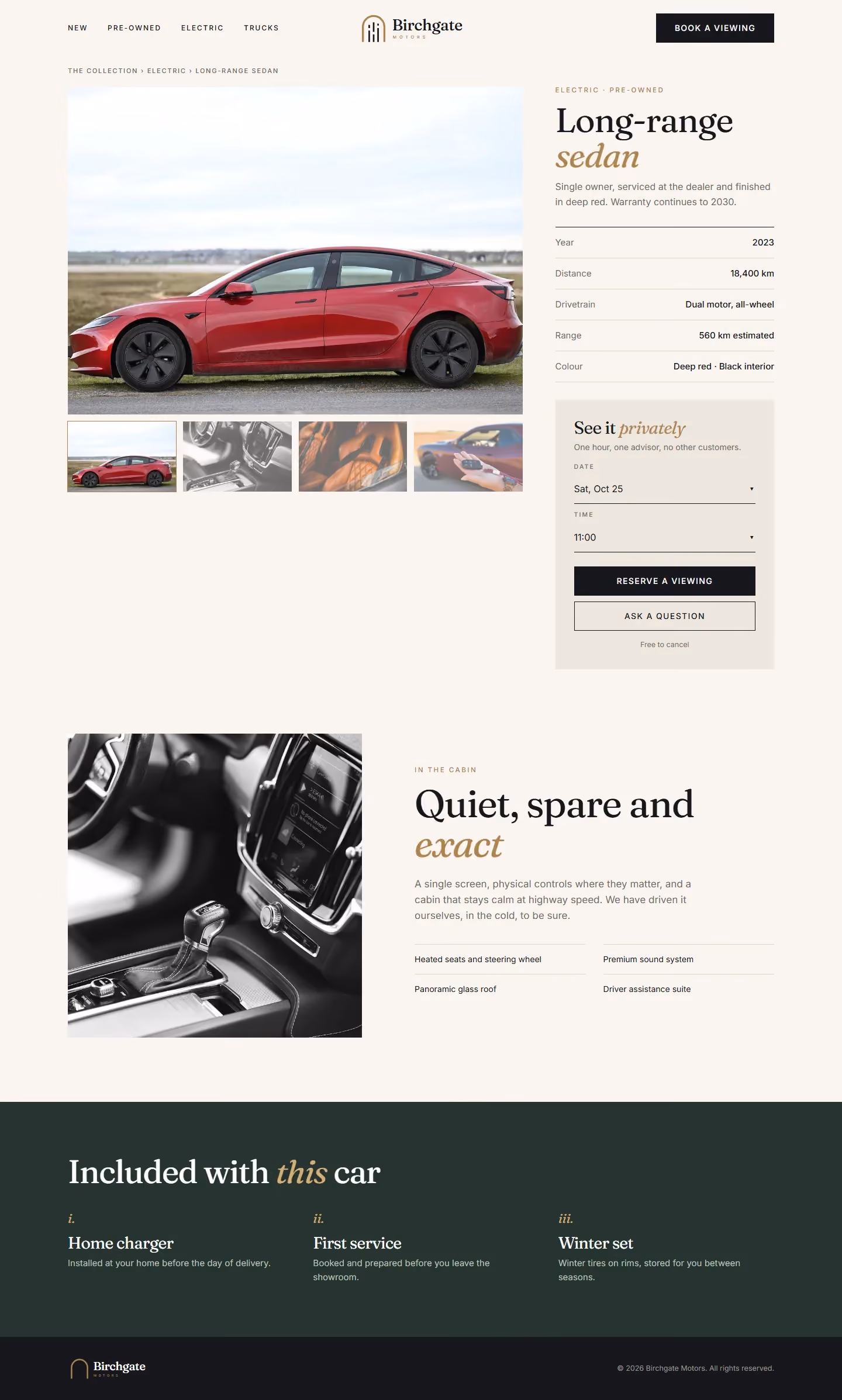 Birchgate vehicle page with specification and private viewing request