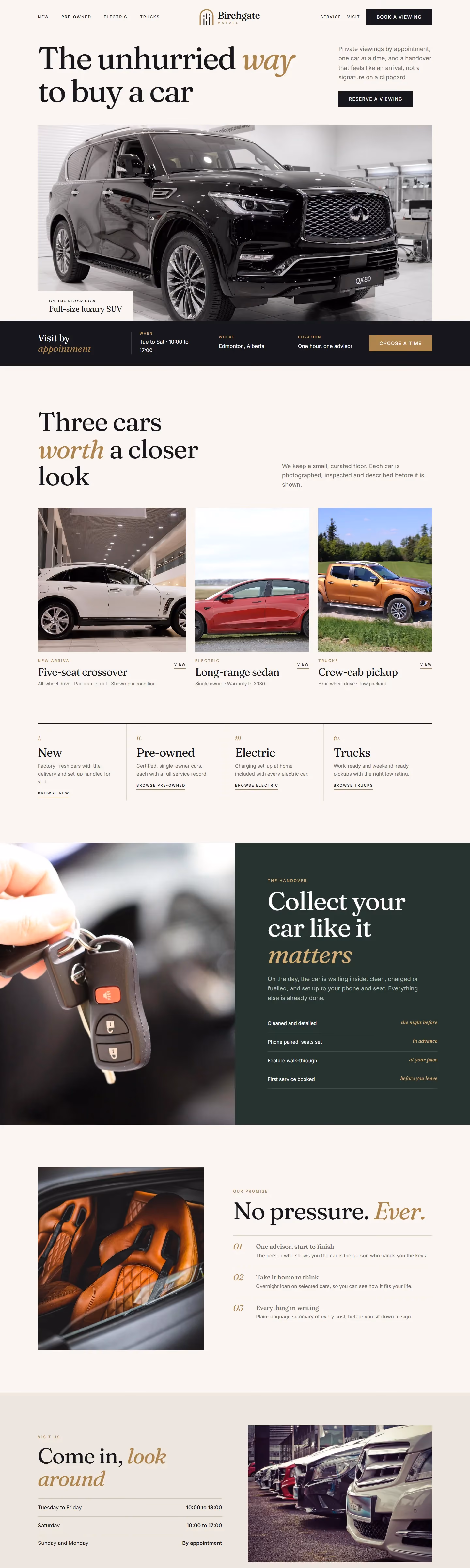 Home page of a car dealership website