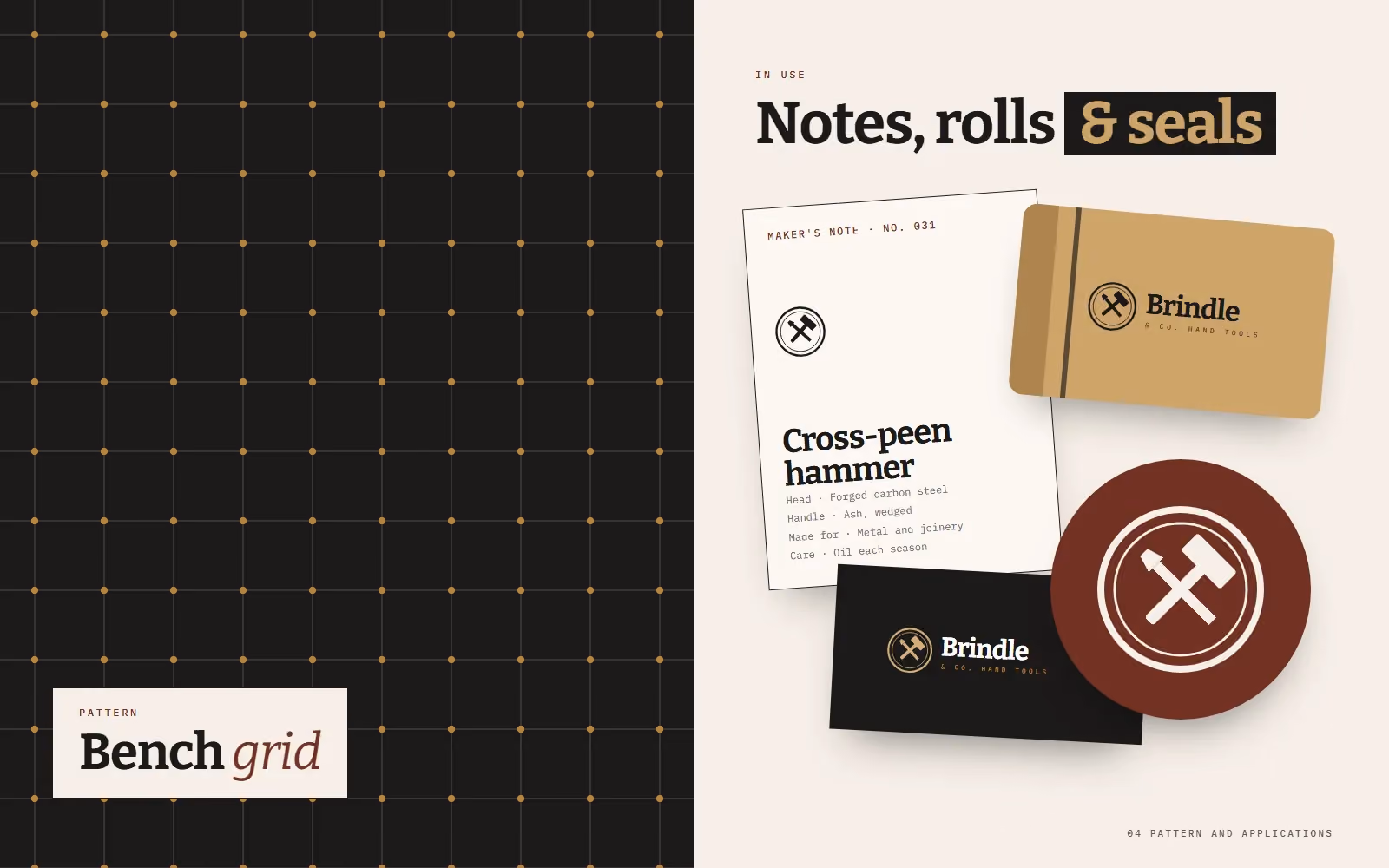 Brindle & Co. Hand Tools brand book pattern and applications