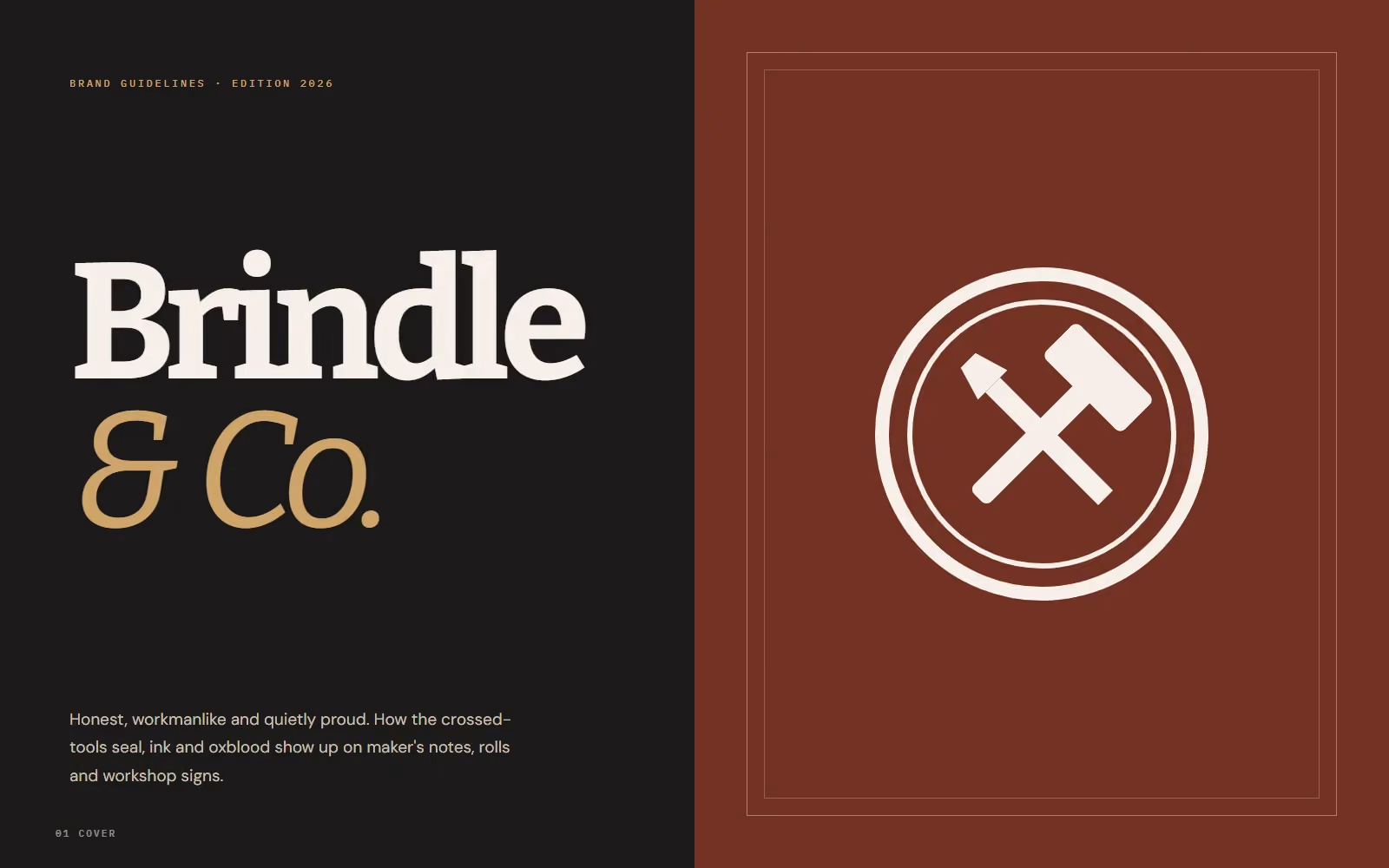 Brindle & Co. Hand Tools brand book cover with logo