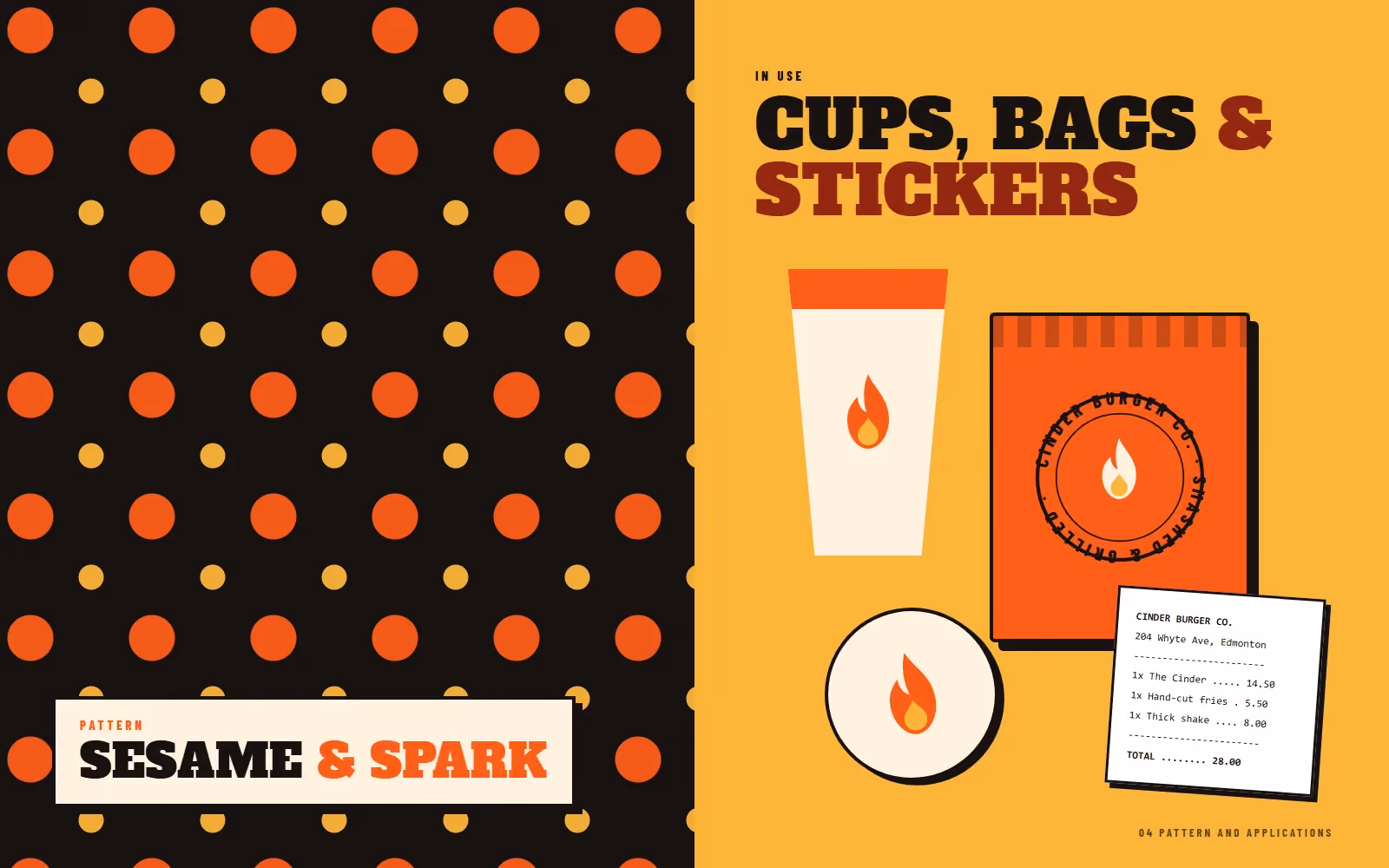 Cinder Burger Co. brand book pattern and applications
