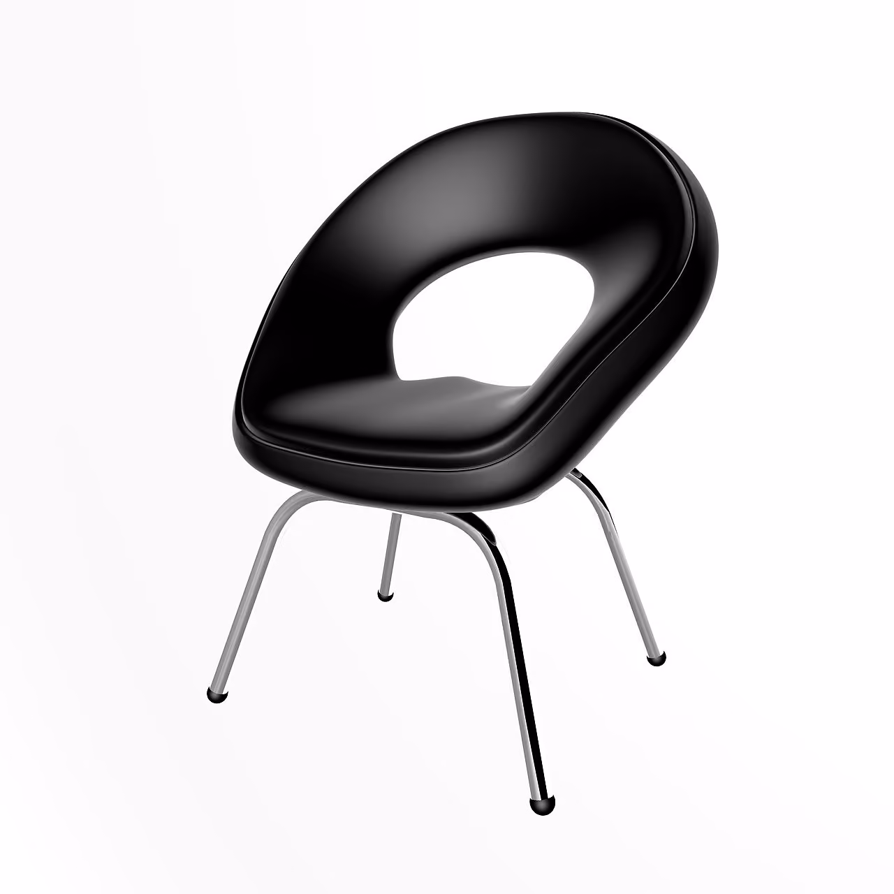 After: Black moulded chair with chrome legs on a white background