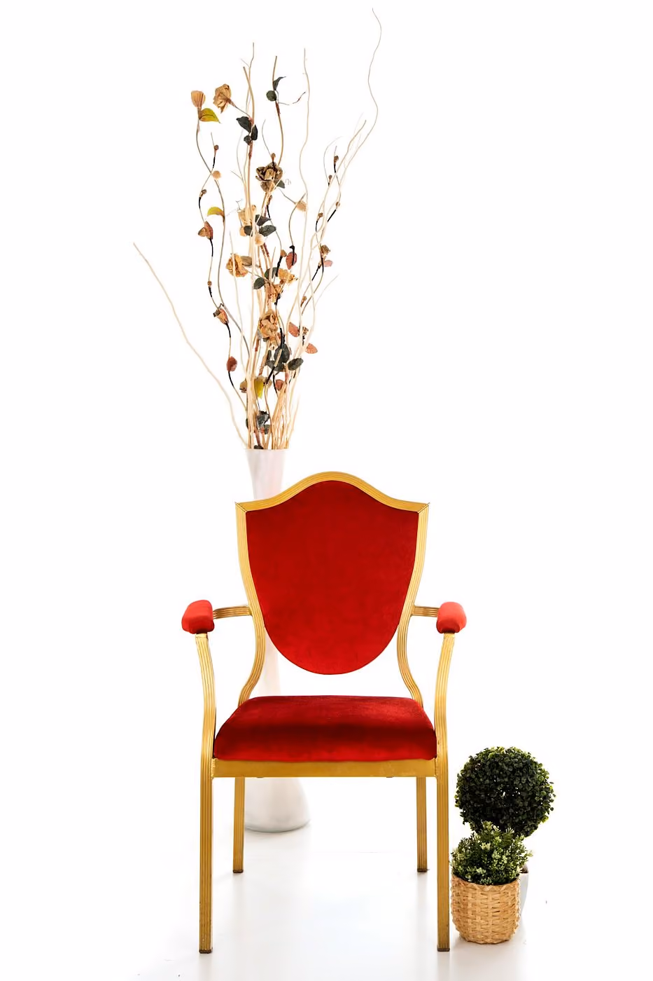 A product photo of a red chair on a clean background after retouching