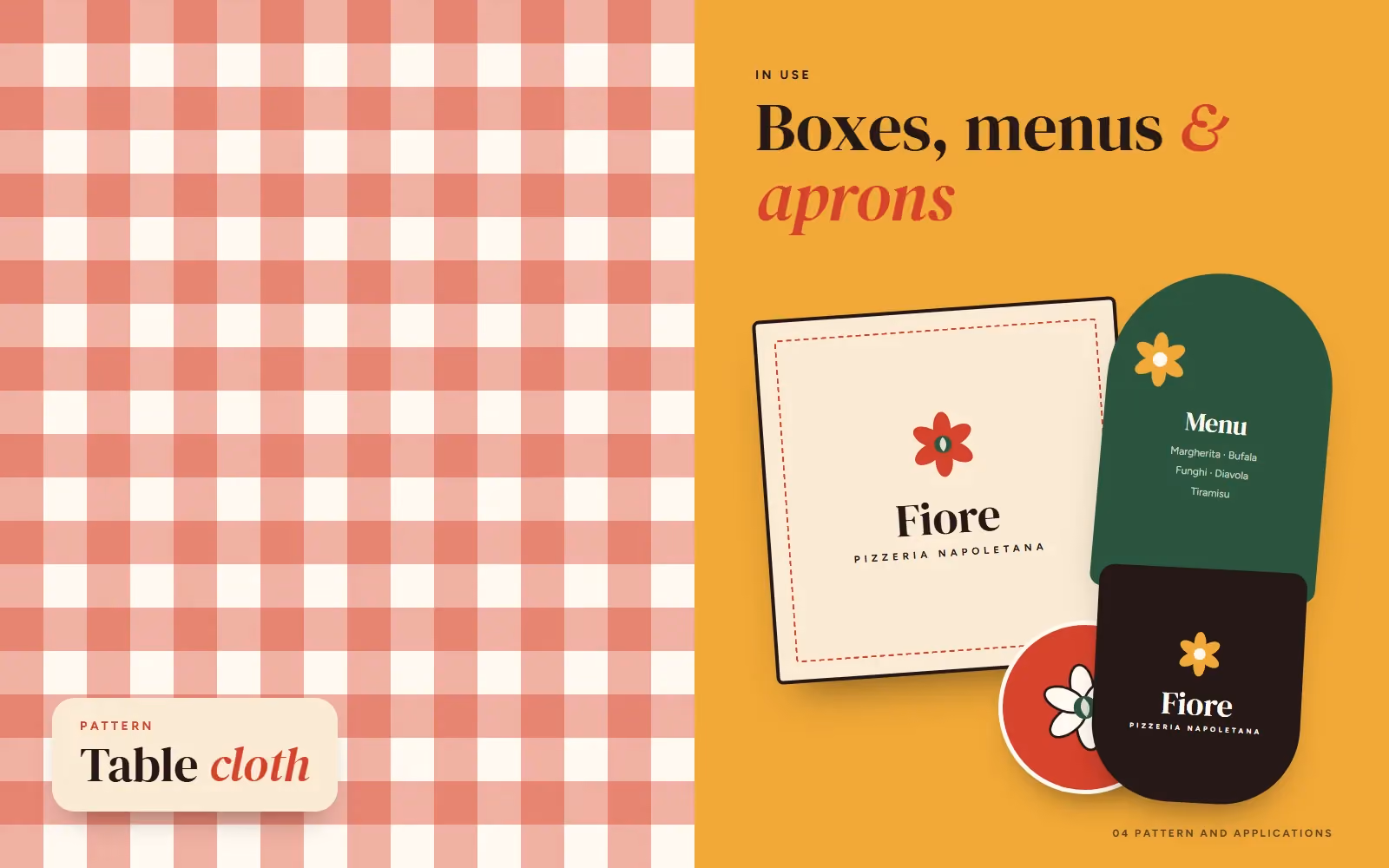 Fiore Pizzeria brand book pattern and applications