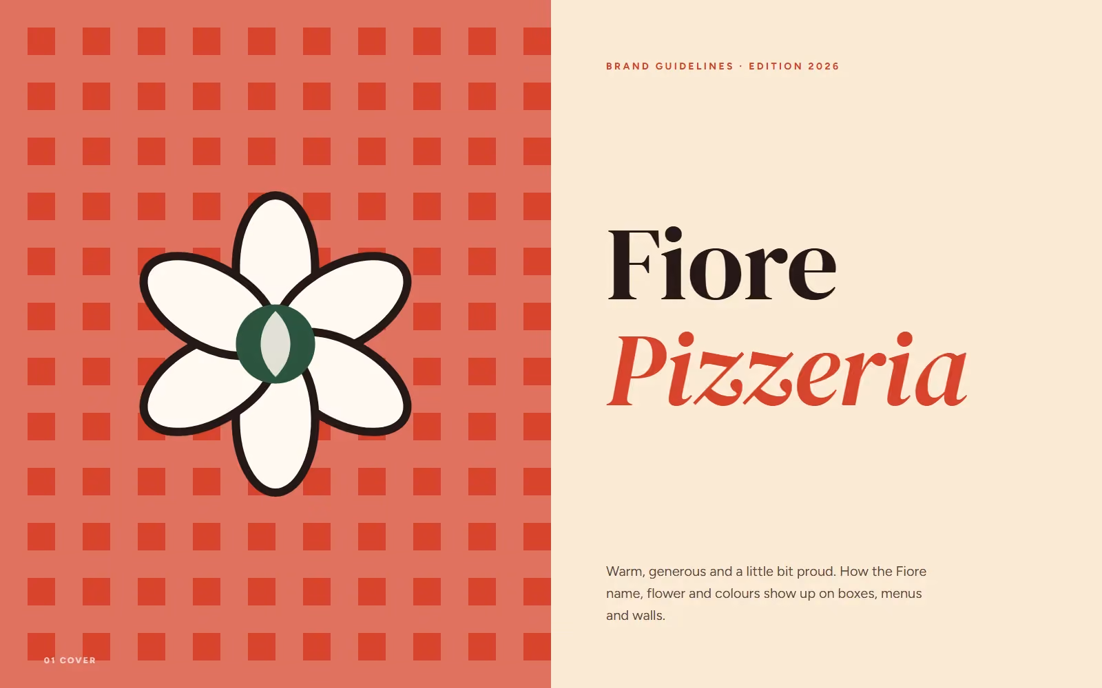 Fiore Pizzeria brand book cover with logo