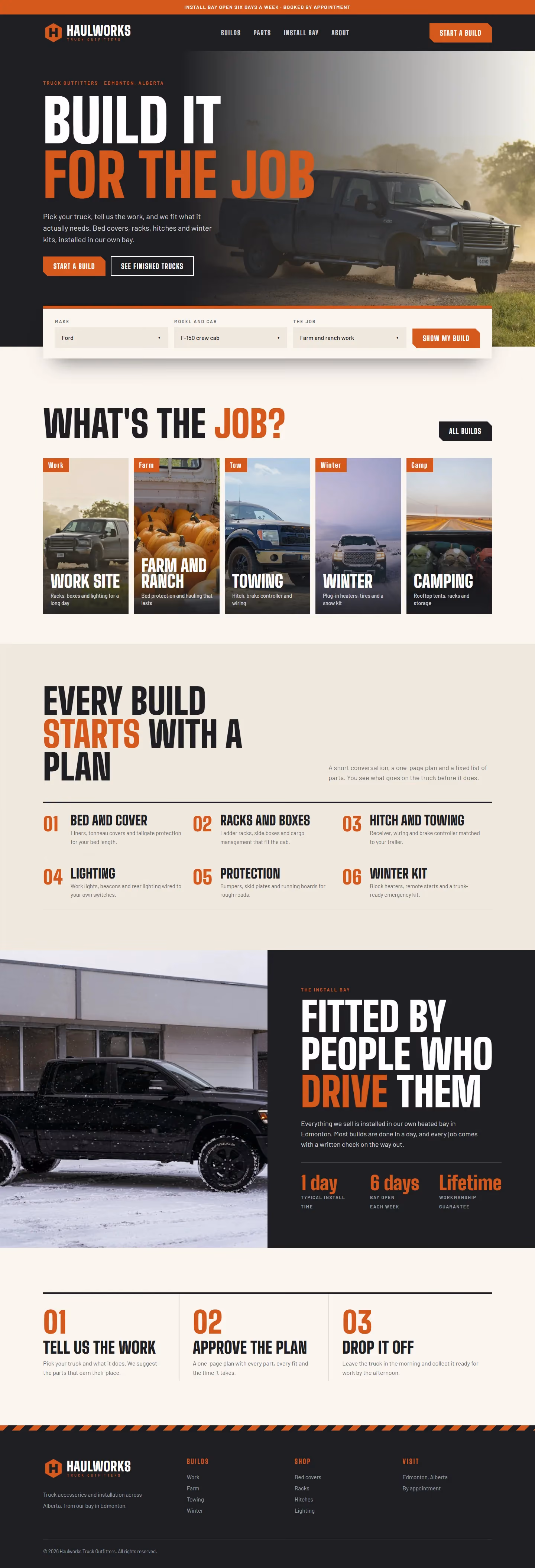 Haulworks Truck Outfitters website home page on desktop