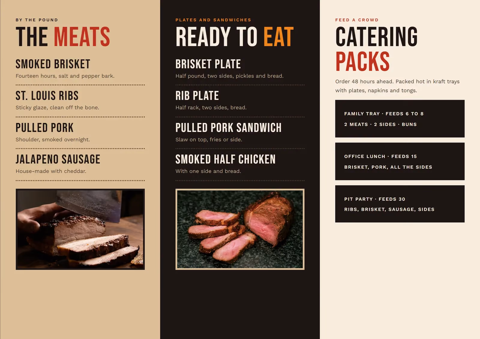 Hickory Hollow BBQ A4 tri-fold brochure, inside spread