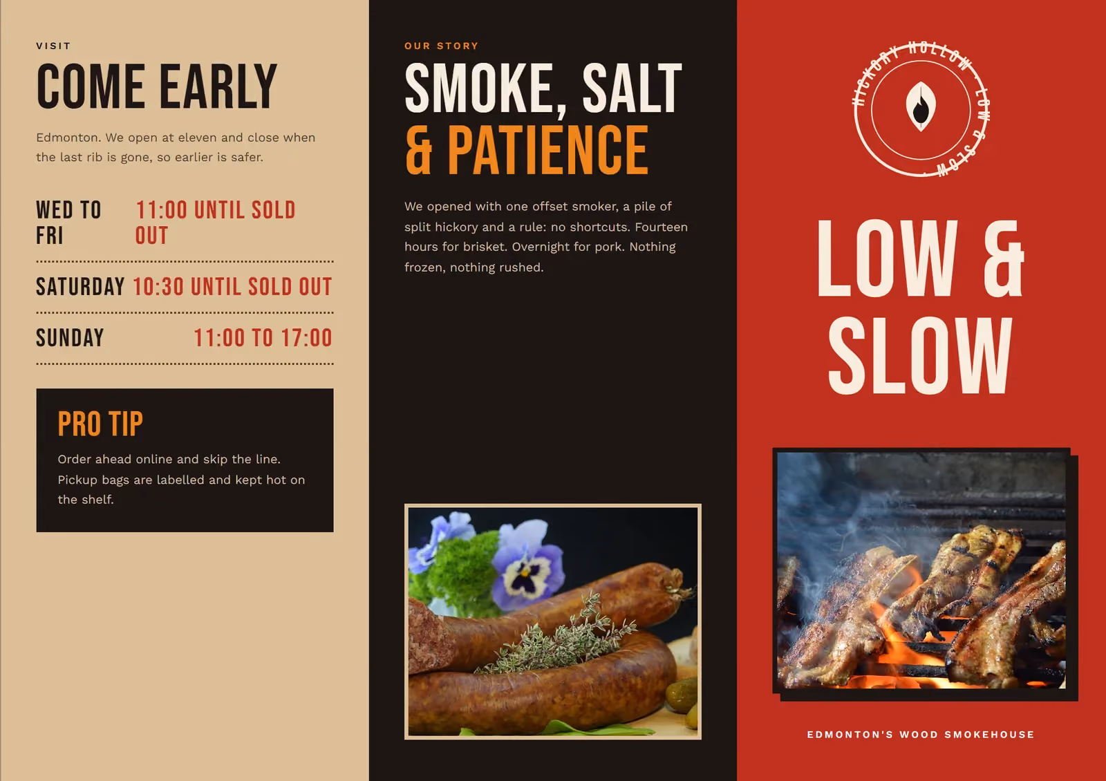 Hickory Hollow BBQ A4 tri-fold brochure, outside spread