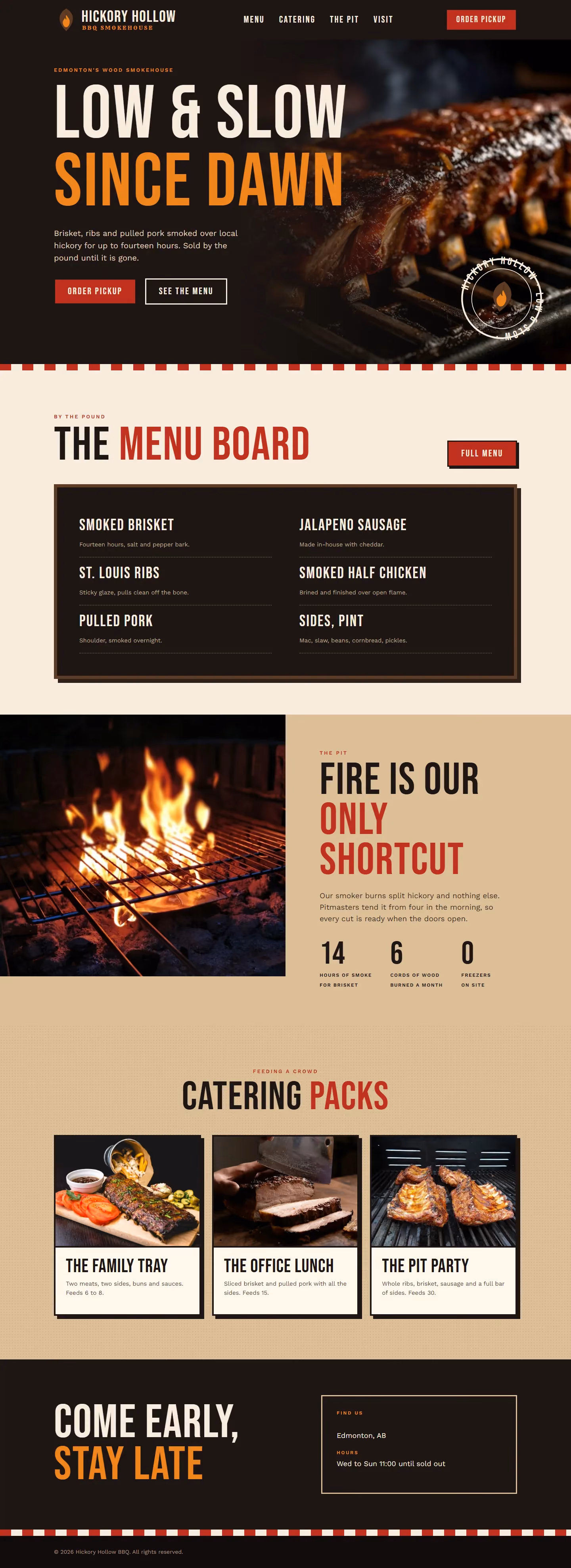 Hickory Hollow BBQ website home page on desktop