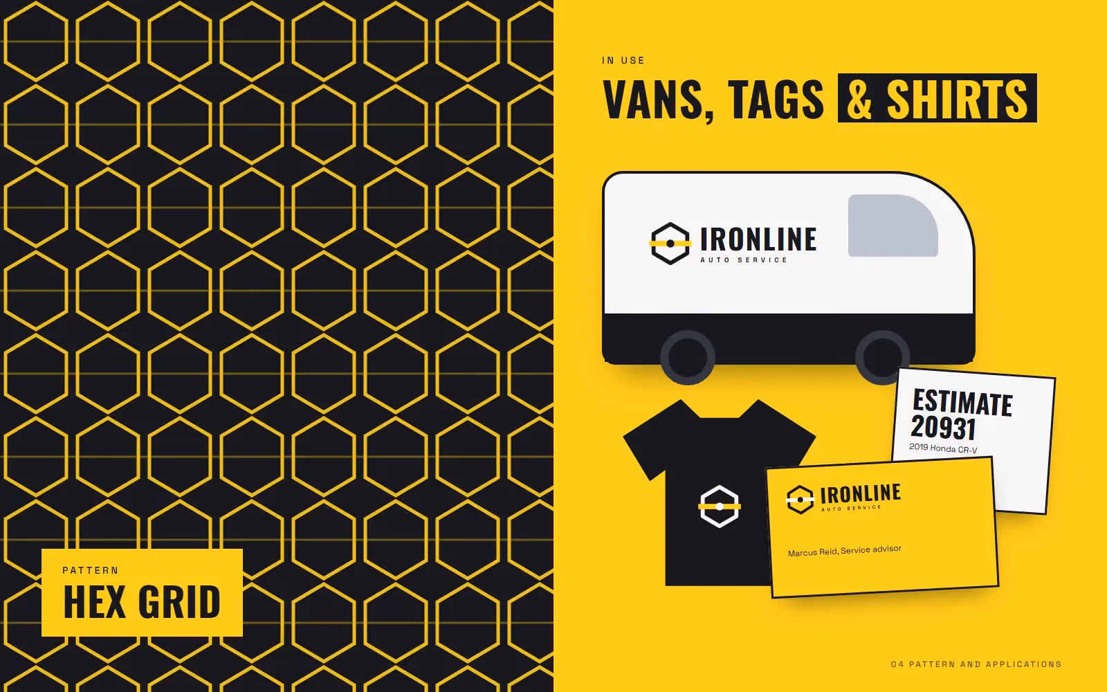 Ironline Auto Service brand book pattern and applications