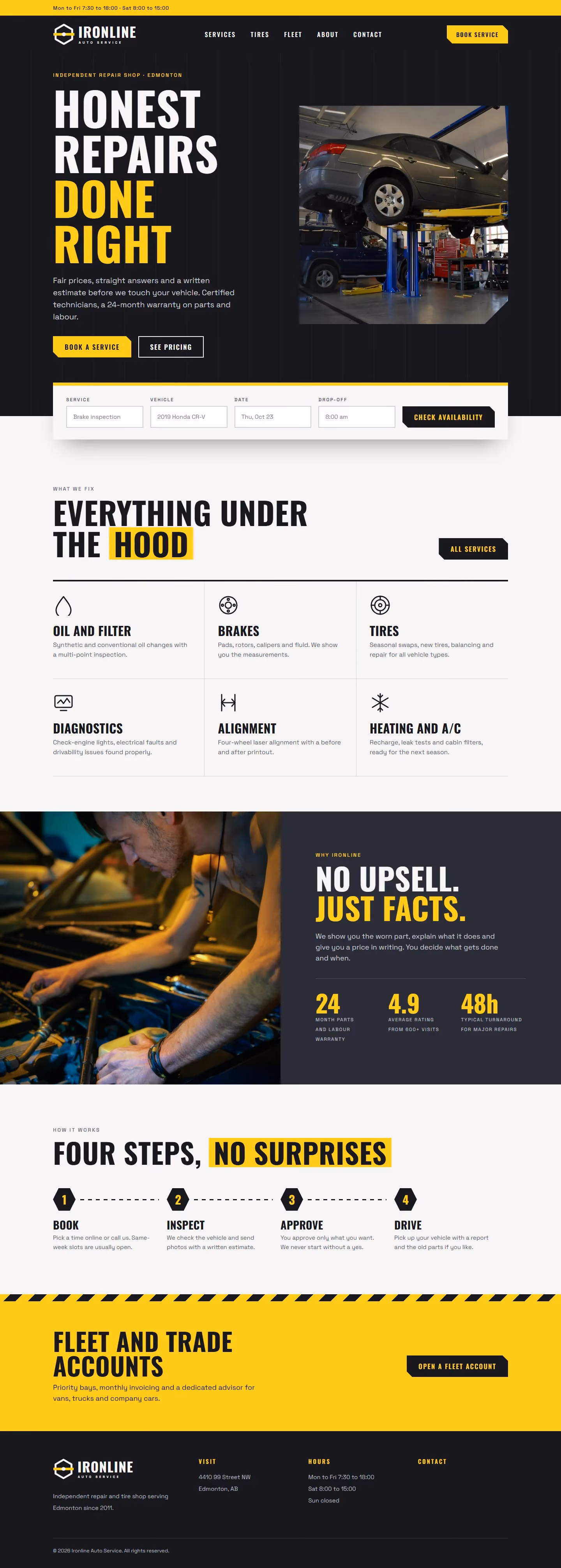 Ironline Auto Service website home page on desktop