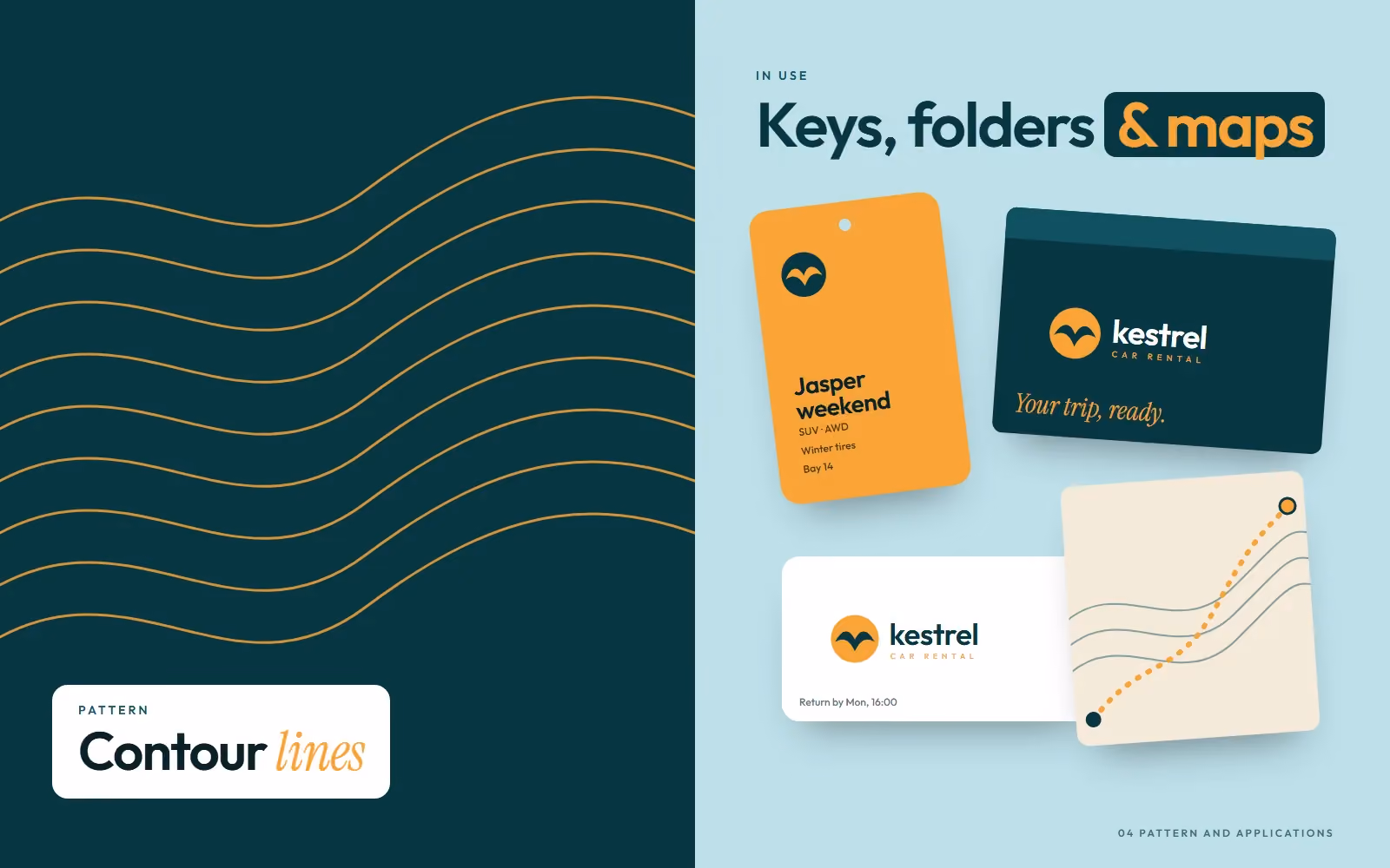 Kestrel Car Rental brand book pattern and applications