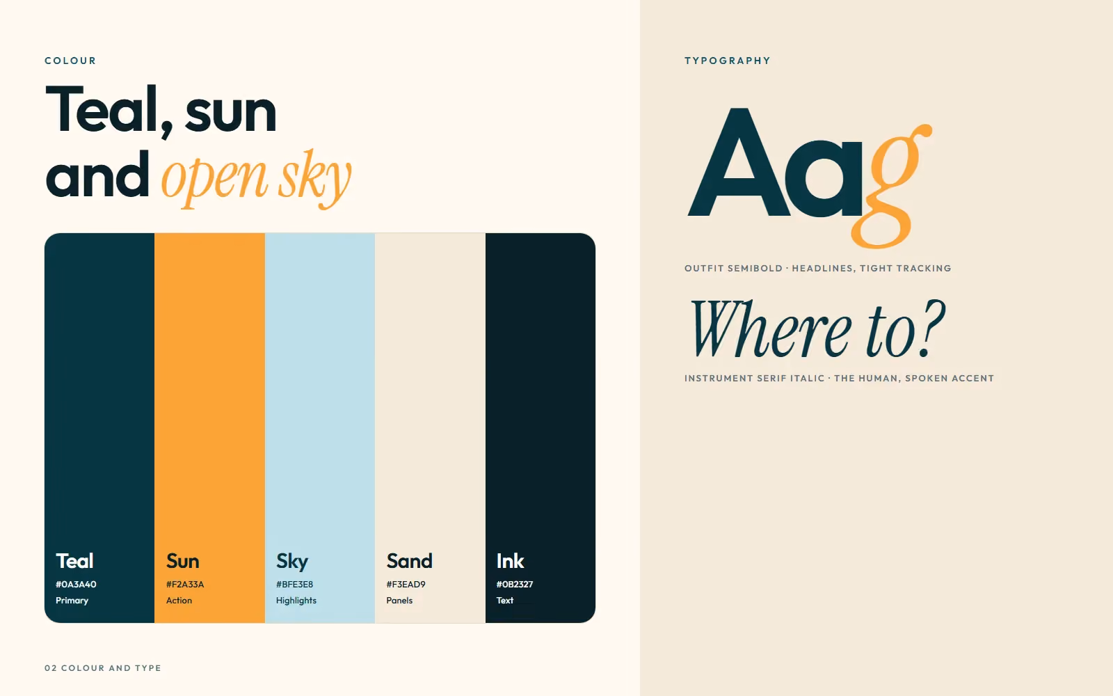 Kestrel Car Rental brand book colour palette and typography