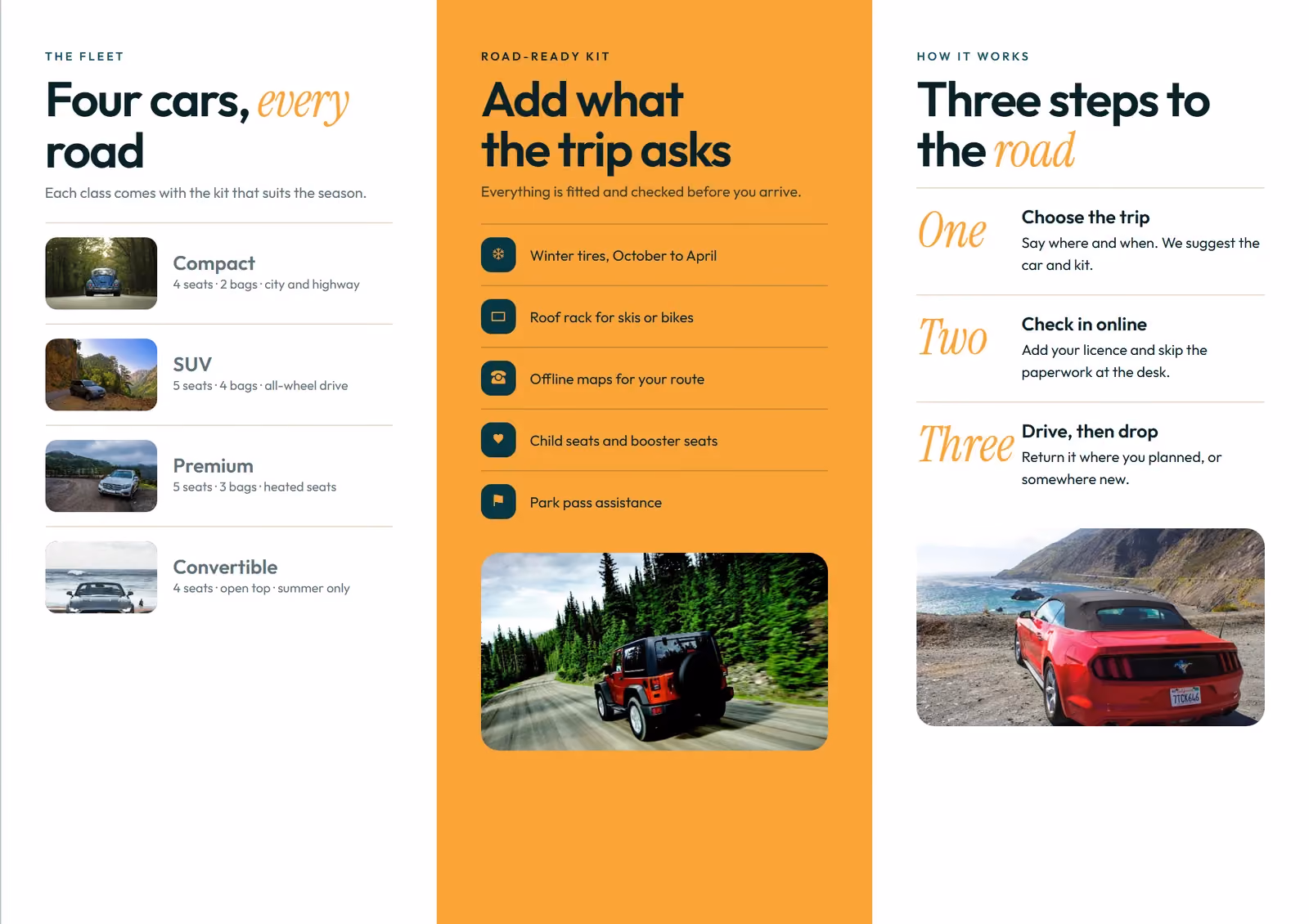 Kestrel Car Rental A4 tri-fold brochure, inside spread