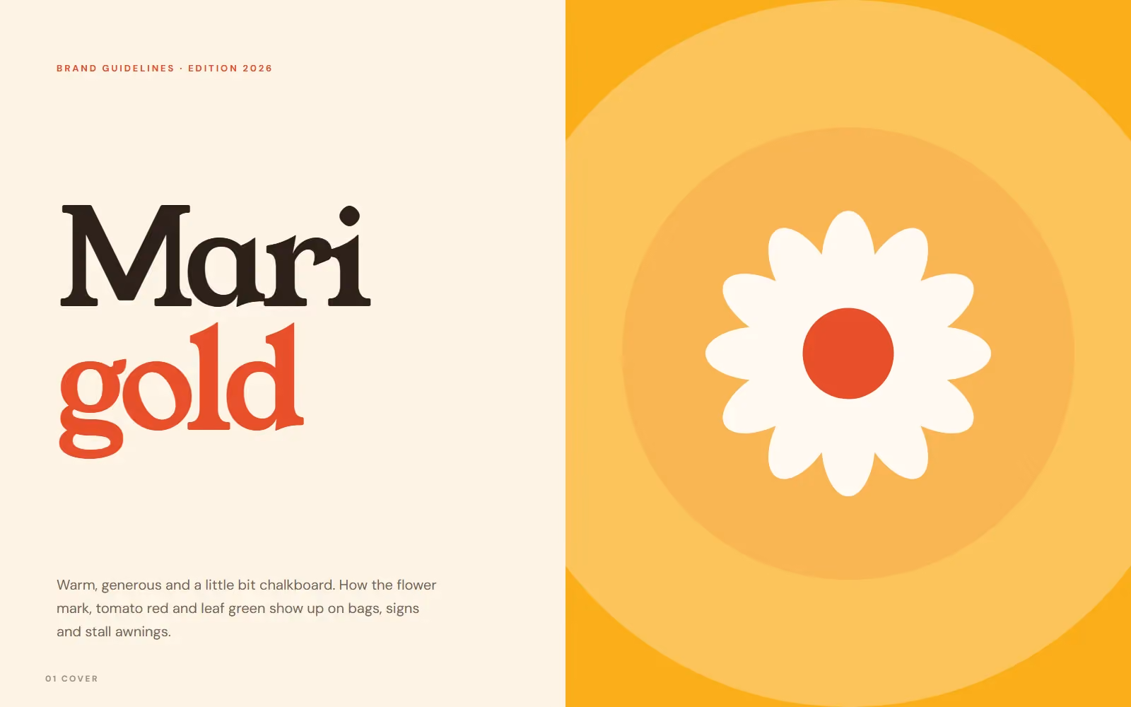 Marigold Saturday Market brand book cover with logo