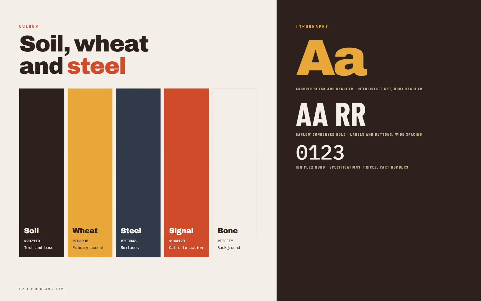Northfield Ag Equipment brand book colour palette and typography