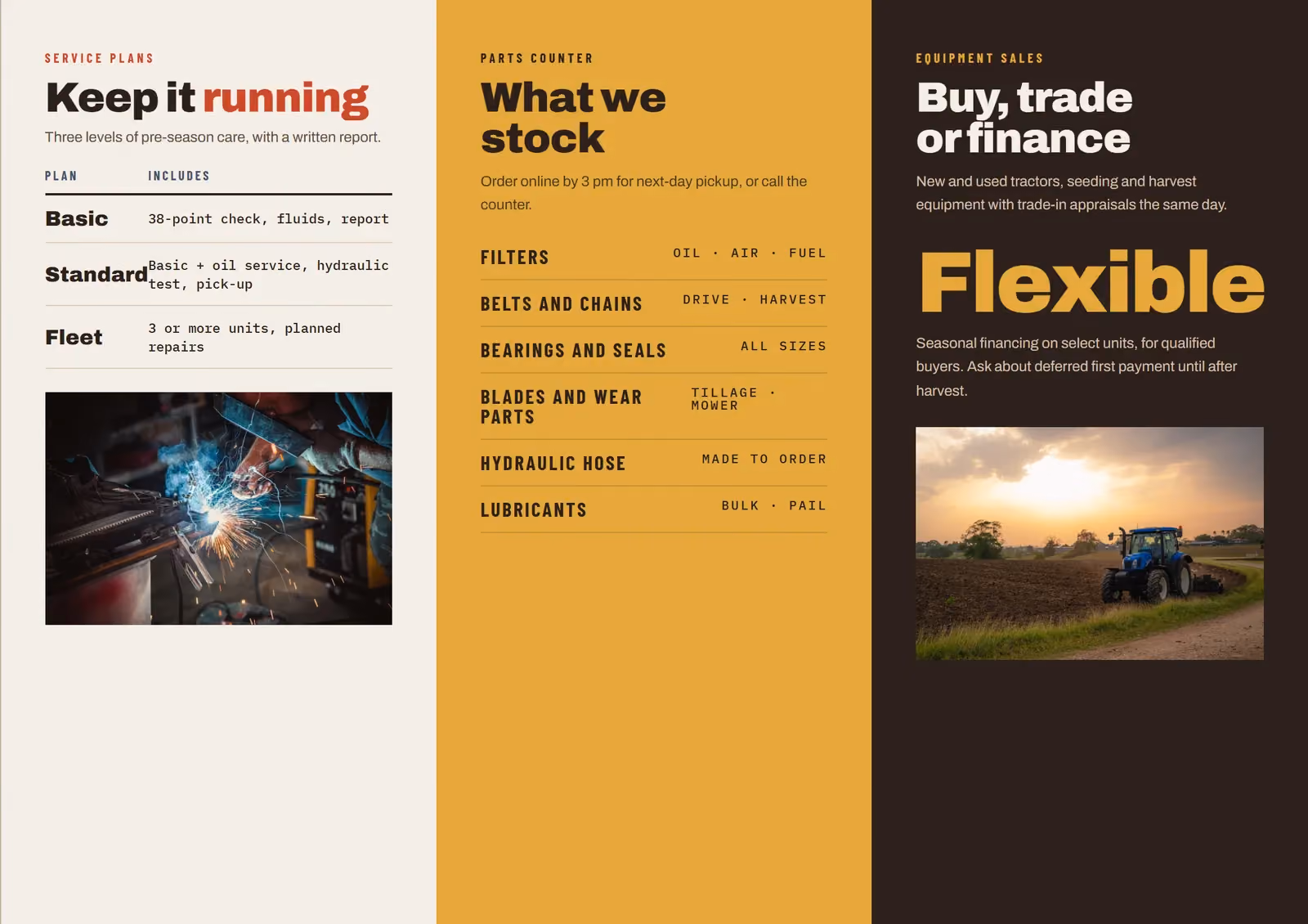 Northfield Ag Equipment A4 tri-fold brochure, inside spread