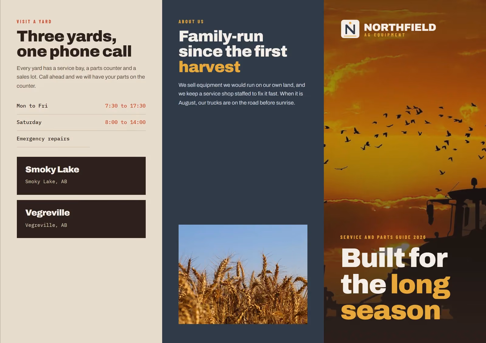 Northfield Ag Equipment A4 tri-fold brochure, outside spread