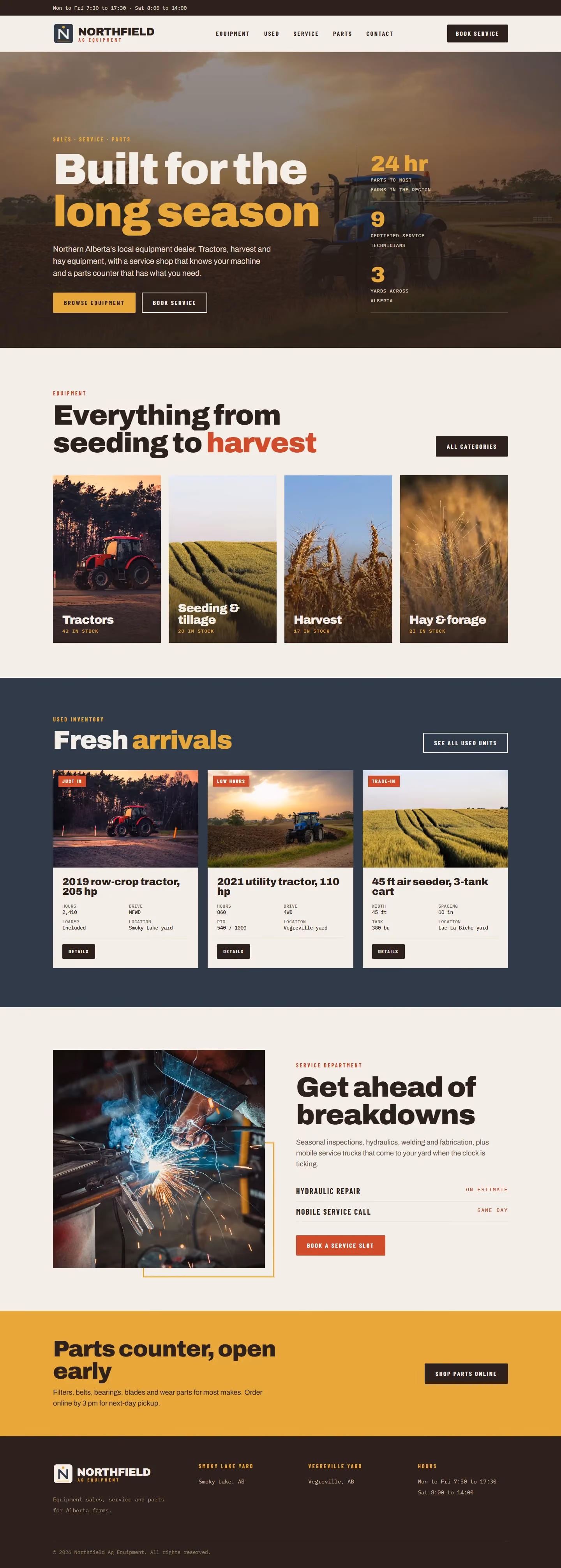 Northfield Ag Equipment website home page on desktop