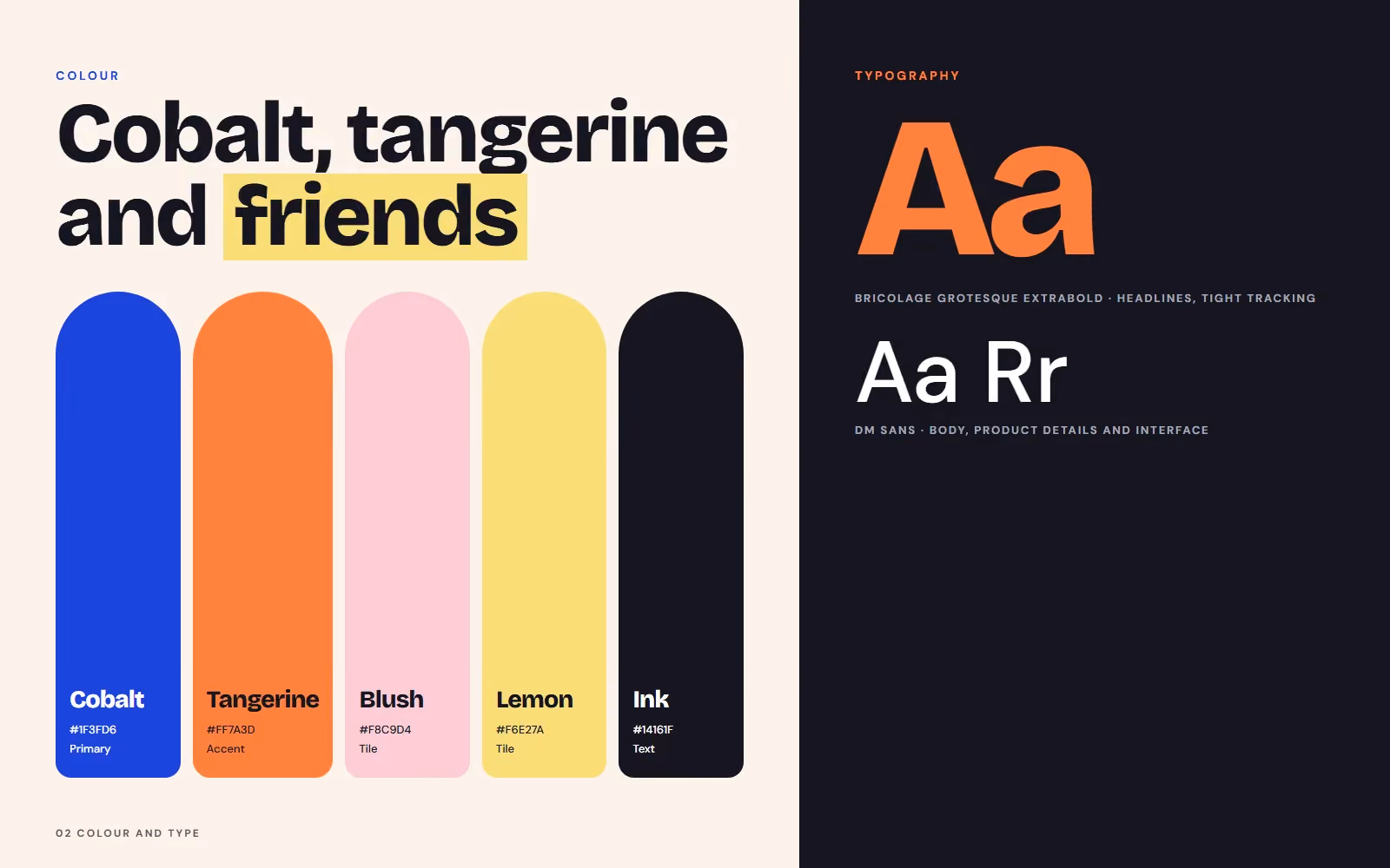 Orla Bags brand book colour palette and typography