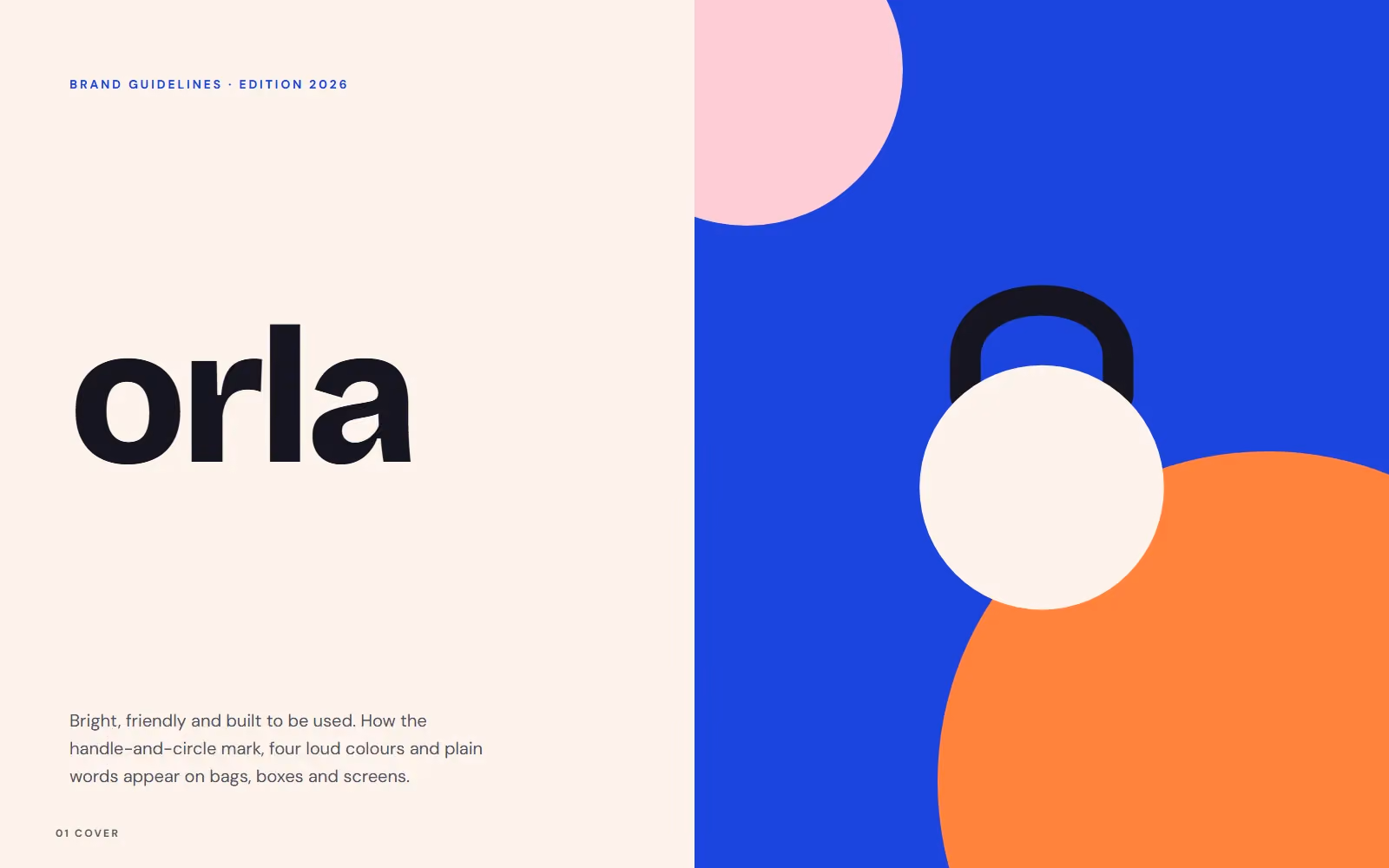 Orla Bags brand book cover with logo