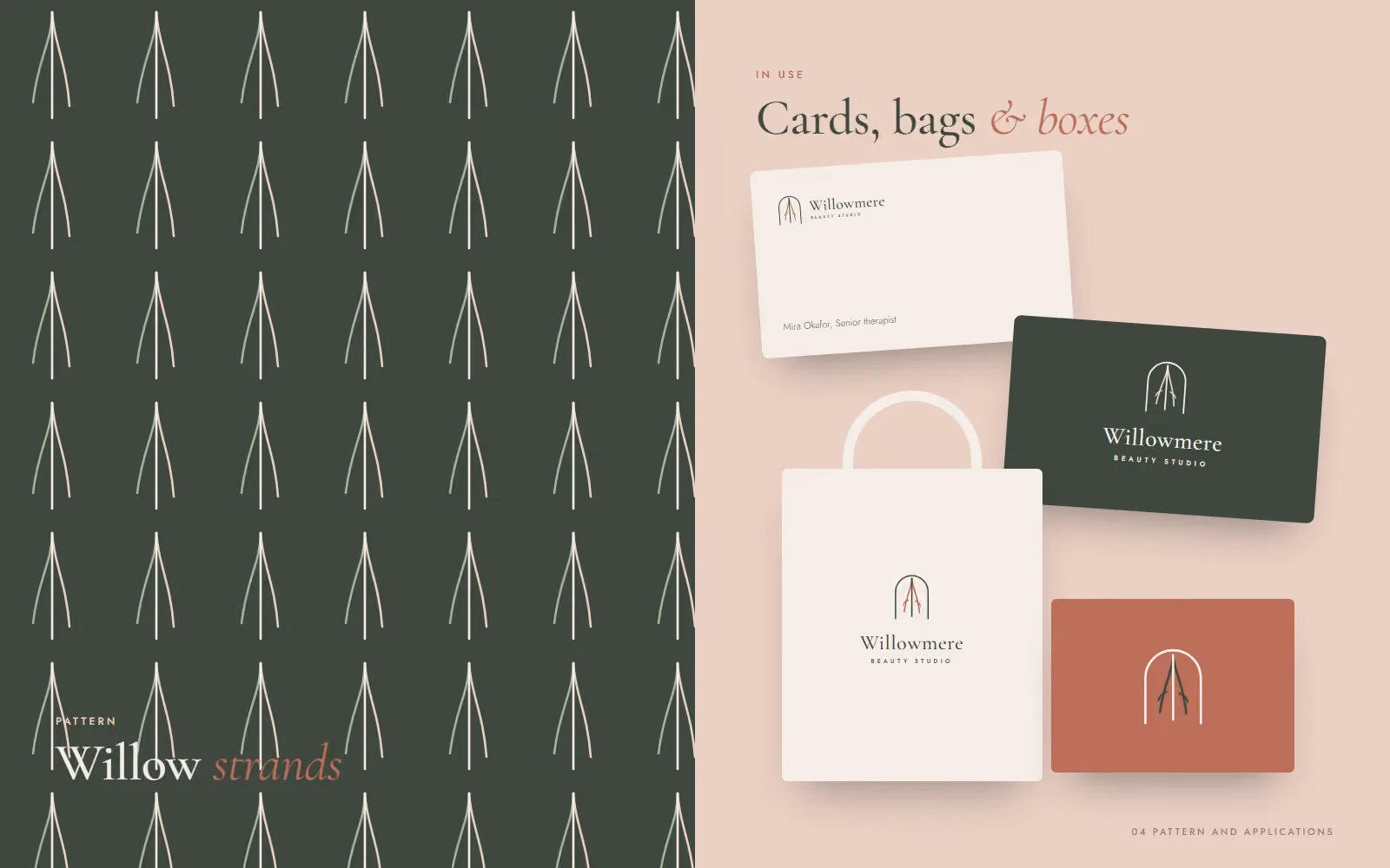 Willowmere Beauty Studio brand book pattern and applications