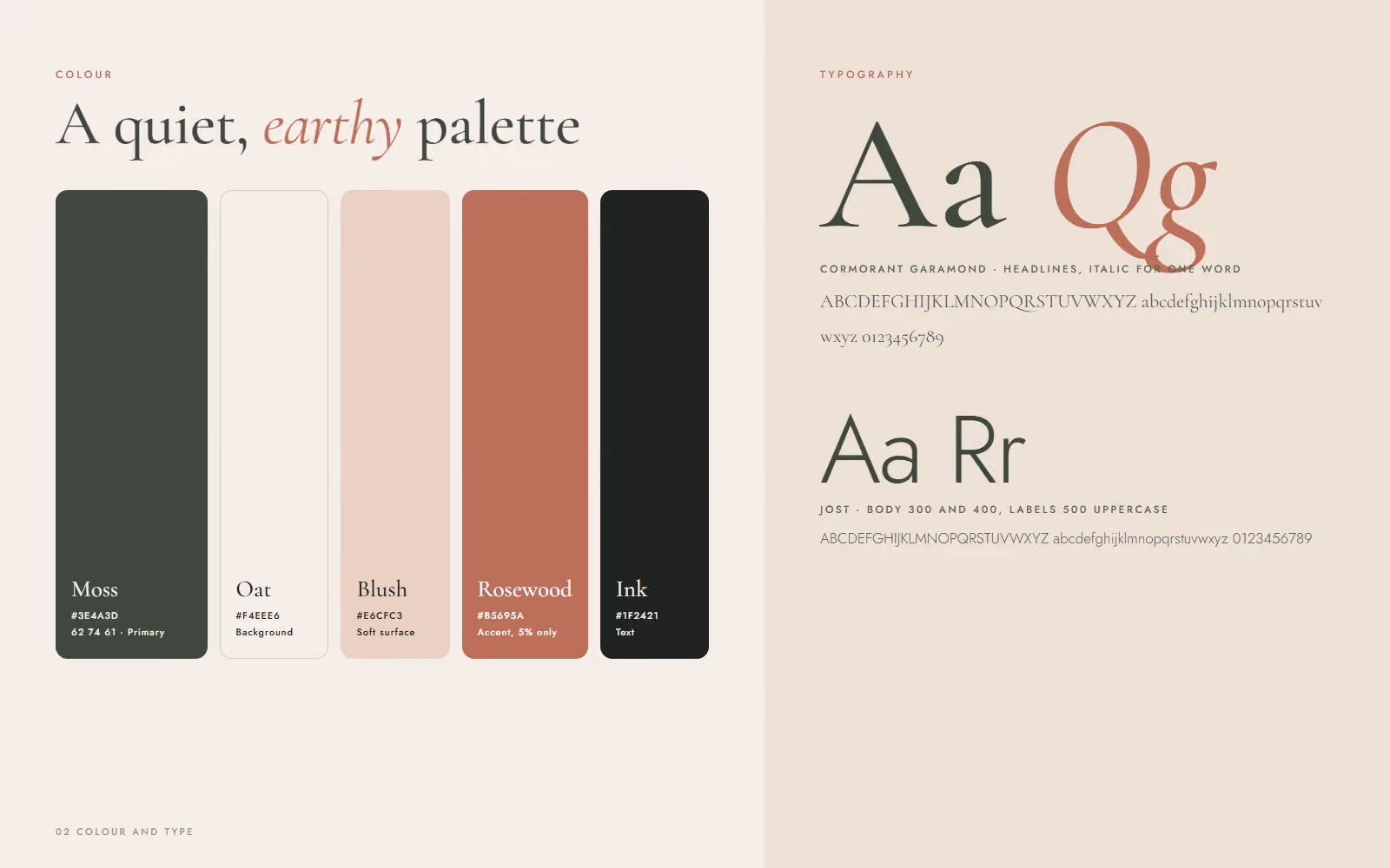 Willowmere Beauty Studio brand book colour palette and typography