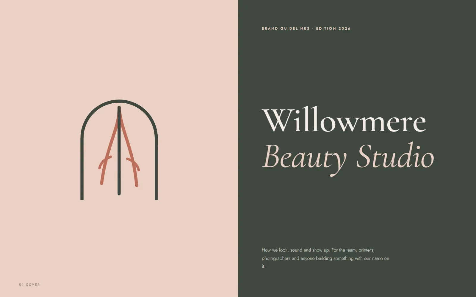 Willowmere Beauty Studio brand book cover with logo